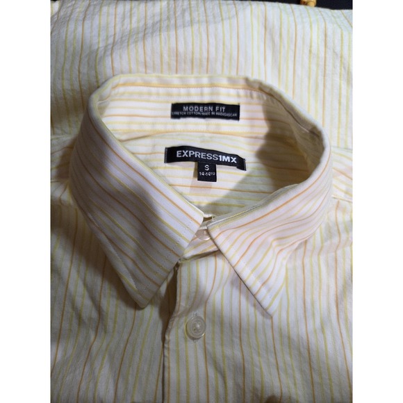 Express 1MX Shirt Mens Small Yellow Striped‎ Modern Fit Long Sleeve Button Up - Picture 5 of 8